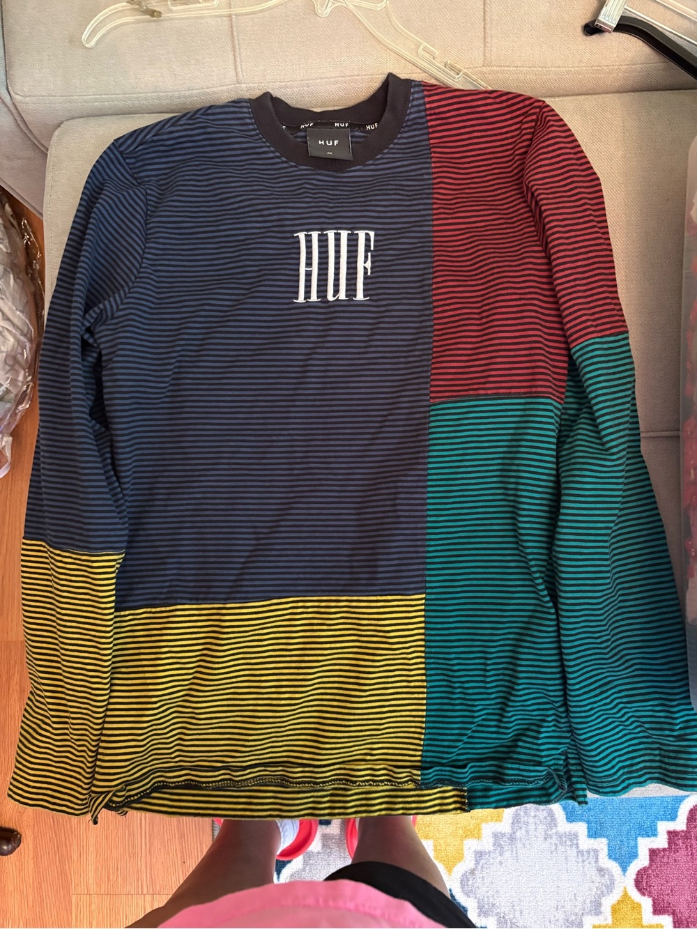 HUF Colorblock Striped Long-Sleeve Shirt - Navy, Red, Teal, Yellow